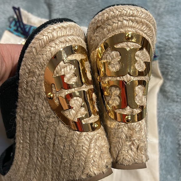 Tory Burch Original Golden Logo Wedge Espadrille Slide Sandals-8.5 - Picture 6 of 11